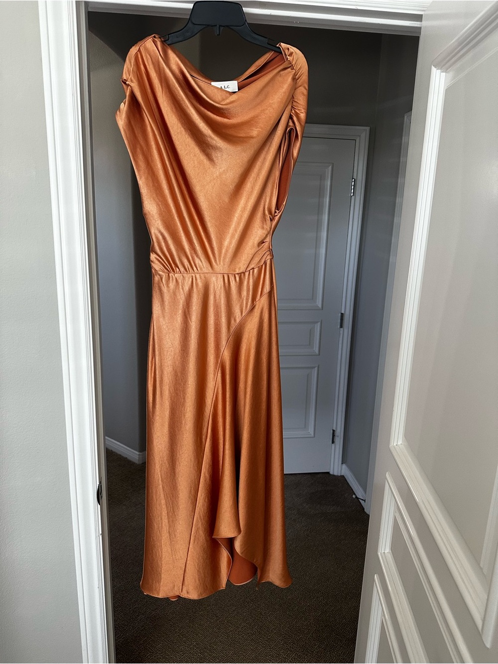 A.L.C. One-Shoulder Satin Dress in Copper - Picture 6 of 10